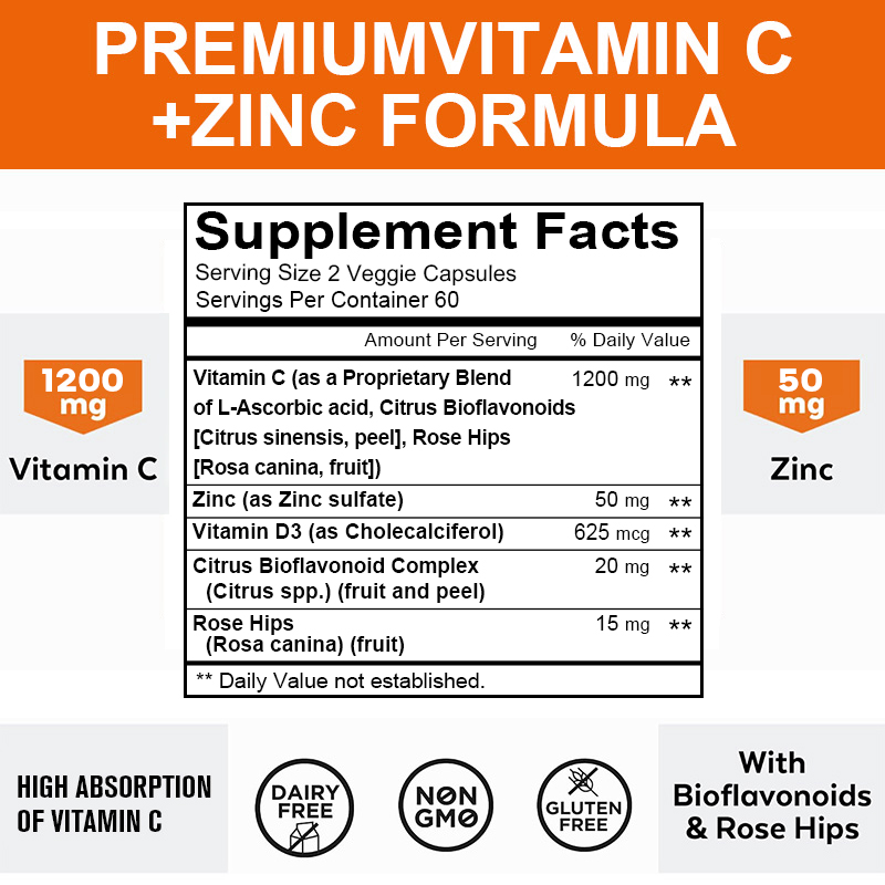 Zinc Supplement 50Mg - 1200 Mg Vitamin C Capsules -