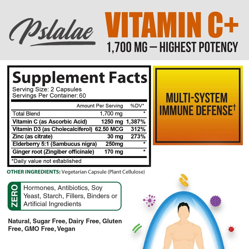 Vitamin C Capsules 1700 Mg - w - Zinc Supplement 50Mg 评论和价格
