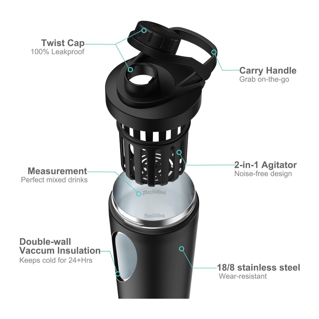 Portable 25oz Stainless Steel  - Protein Shaker Bottle 评论和价格